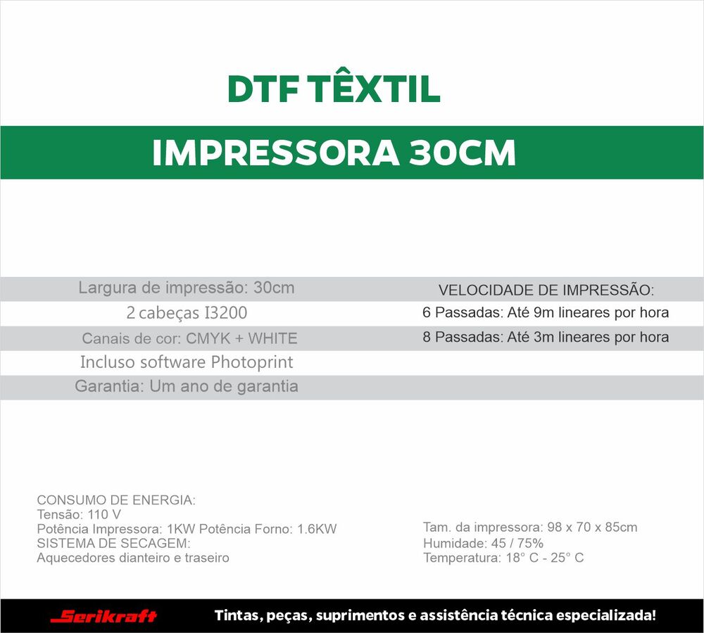 Seriprinter DTF TÊXTIL 30 CM